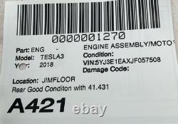 2018-2020 TESLA MODEL3 Engine Assembly Motor Rear Good Conditon 41.431 Miles OEM