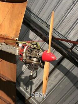 Antique Vintage Model Airplane RC Motor Wood Spark Engine Gas 7 Foot Wingspan