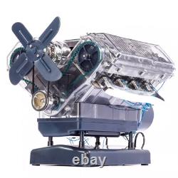 DIY Mini V8 Engine Model Kit Metal Assembly Motor Toy Silver Display Set