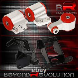 For 06-2011 Civic Si Jdm 3 Pcs Aluminum Engine Motor Mount Silver Red + Hardware