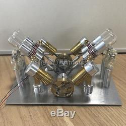 Hot Air Stirling Engine Model Micro Electricity Generator Motor V-4 Engine Toy