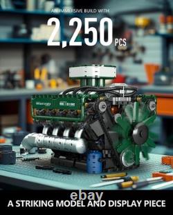 MOC V8 Engine Model Kit 2250+ PCS Building Blocks Battery & Motor Included