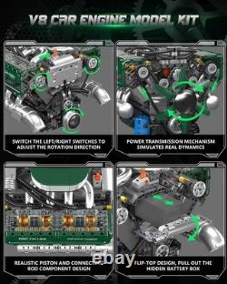 MOC V8 Engine Model Kit 2250+ PCS Building Blocks Battery & Motor Included