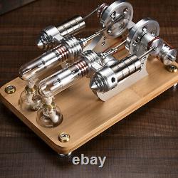 Mini Stirling Engine 2-Cylinders Motor Kit Kid Science Toy Electricity Generator