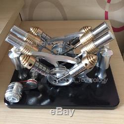 Powerful Hot Air Stirling Engine Model Toy 4-Cylinder V4 Engine Generator Motor