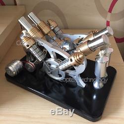 Powerful Hot Air Stirling Engine Model Toy 4-Cylinder V4 Engine Generator Motor