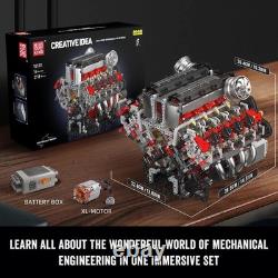 Running V8 Engine Model Kit STEM Building Blocks Motorized Mechanical Toy 2700+P