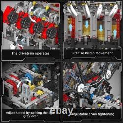 Running V8 Engine Model Kit STEM Building Blocks Motorized Mechanical Toy 2700+P