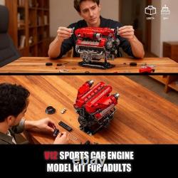 V12 Engine Model Kit, 1607 Pieces, USB Motor, 14+ That Runs, 12-Cylinder Sports