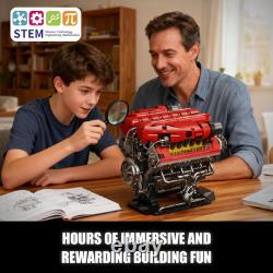 V12 Engine Model Kit That Runs, 12-Cylinder Sports Car Engine Building Set with