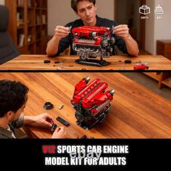 V12 Engine Model Kit That Runs, 12-Cylinder Sports Car Engine Building Set with