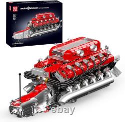 V12 Engine Model Kit That Runs, MOC Engineering Model Building Kit with Battery