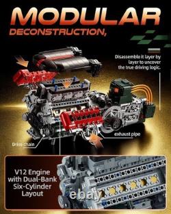 V12 Engine Model Kit That Runs, Mechanical Building Set with Battery Box & Motor