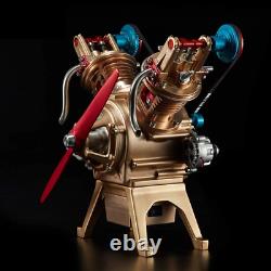 V2 Double Cylinder Car Engine Model Metal Craftsmen Motor Assembly DIY Kit Toy