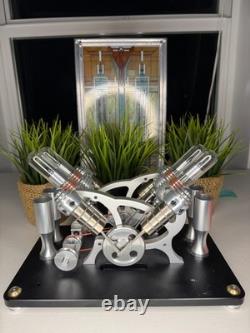 V4 Hot Air Stirling Engine Motor Model Kit 4 Cylinder with Electricity