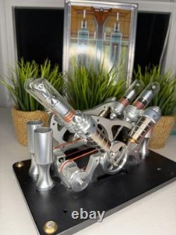 V4 Hot Air Stirling Engine Motor Model Kit 4 Cylinder with Electricity