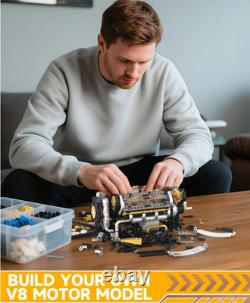 V8 Engine Building Set, 1065 PCS V8 Engine Model Kit That Runs with Manual & Ele