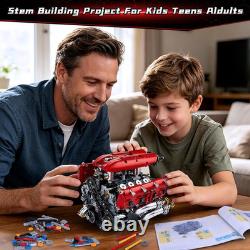V8 Engine Model Kit That Runs, 1370PCS 8-Cylinder Engine Building