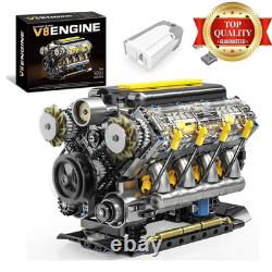 V8 Engine Model Kit That Runs, Visible Mini Car Motor Building Blocks Set for Ad