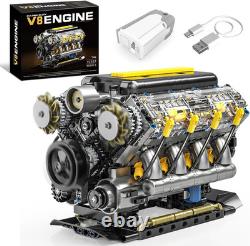 V8 Engine Model Kit That Runs, Visible Mini Car Motor Building Blocks Set for Ad