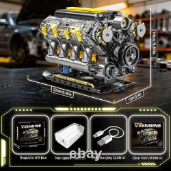 V8 Engine Model Kit That Runs, Visible Mini Car Motor Building Blocks Set for Ad