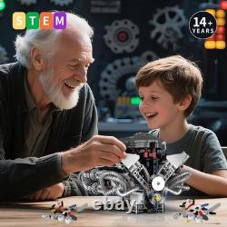 V8 Engine Model Kit That Works, 1394 PCS Advanced Collectible Engine Building Bl
