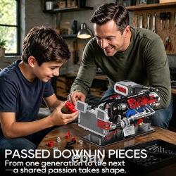 V8 Engine Model Kit that Runs, 1145PCS Advanced Muscle Engine Kit Manual Crank