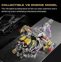 V8 Engine Model Kit that Works, Build Your Own Visible Car Motor 8-Cylinder, LED