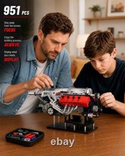 V8 Engine STEM Model Kit 951 Pieces, USB Rechargeable for Continuous Action