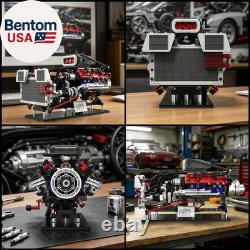 V8 Supercharged Engine Model Set, Moc 8-Cylinder Car Motor Engine Building Kit Th