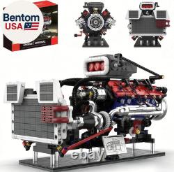 V8 Supercharged Engine Model Set, Moc 8-Cylinder Car Motor Engine Building Kit Th