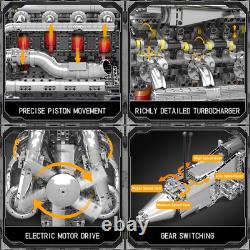 V8 Twin-Turbo Engine Model Kit with Motor 2899 PCS STEM Building Set