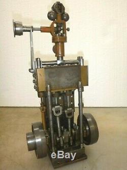 VERTICAL 2 CYLINDER STEAM ENGINE MODEL Old Neat and Rare! Twin Cylinder Motor