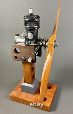 Vintage 1946 Bullet. 27 Model Airplane Engine, Custom Stand Propeller