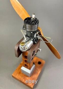 Vintage 1946 Bullet. 27 Model Airplane Engine, Custom Stand Propeller