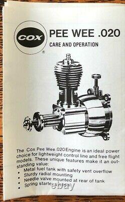 Vintage Cox Pee Wee. 020 model airplane engine RED 020 glow motor