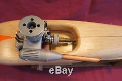 Wood Model Tether Boat Hydro Gas Vintage O. S. FSR C. 10 Engine Motor