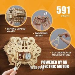 Wooden V8 Engine Model Kit Working Motor, 3D Puzzle & DIY Hobby Gift