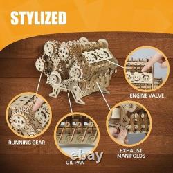 Wooden V8 Engine Model Kit Working Motor, 3D Puzzle & DIY Hobby Gift