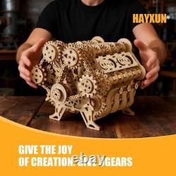 Wooden V8 Engine Model Kit Working Motor, 3D Puzzle & DIY Hobby Gift