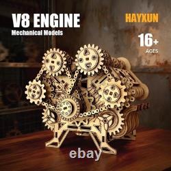 Wooden V8 Engine Model Kit Working Motor, 3D Puzzle & DIY Hobby Gift